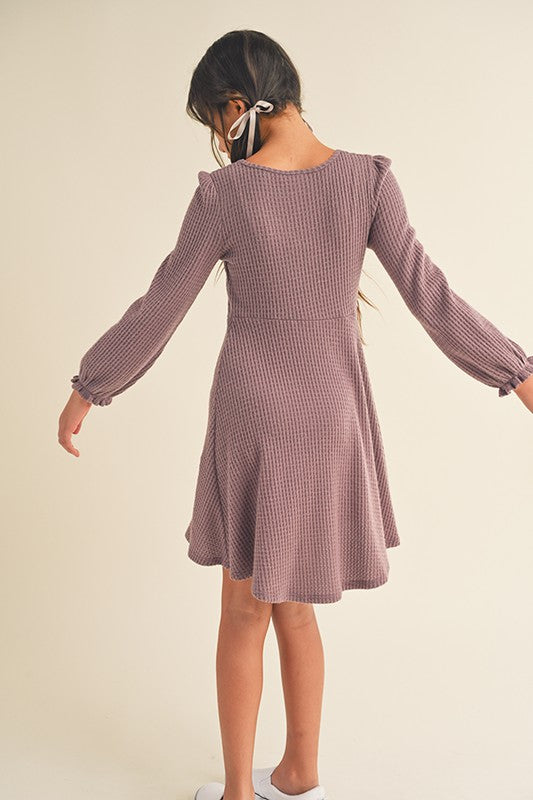 Long Sleeve Cinched Front Dress- Girls