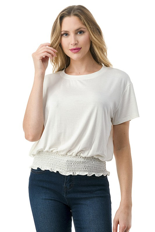 Ariella Smocking Bottom Detailed Top - Ivory