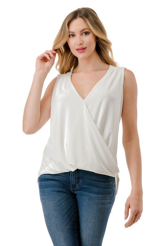 Ariella Surplice Tank Top -  White