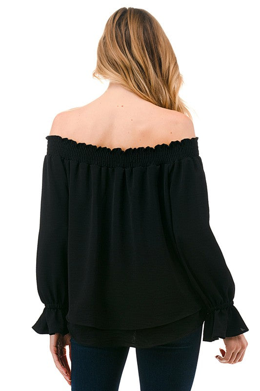 Ariella Double Layer Off the Shoulder Top - Black