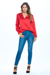 Stretch Satin Cowl Long Sleeve Top
