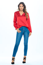 Stretch Satin Cowl Long Sleeve Top