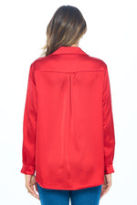 Stretch Satin Cowl Long Sleeve Top