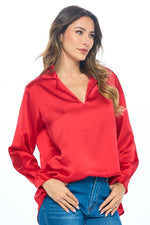 Stretch Satin Cowl Long Sleeve Top