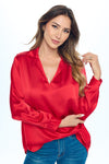 Stretch Satin Cowl Long Sleeve Top