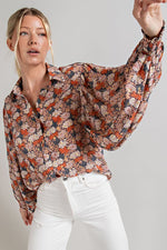 Button Down Puff Sleeve Blouse