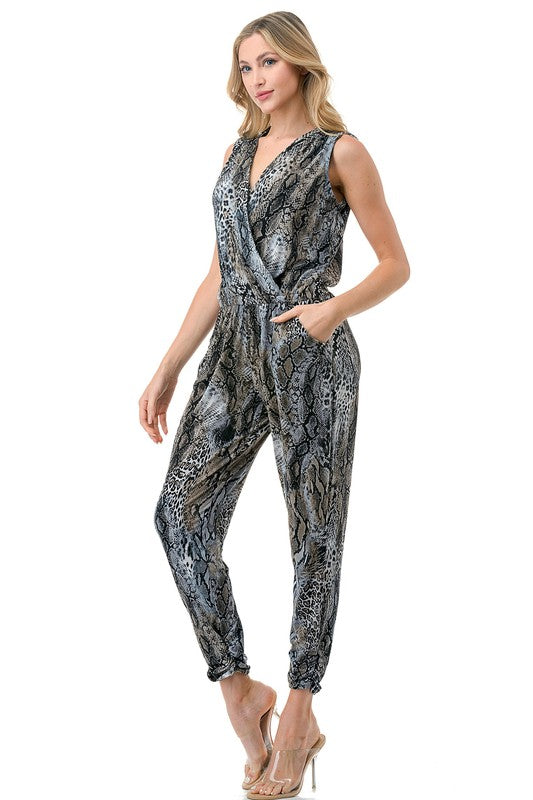 Ariella Sleeveless Crossover Jumpsuit - Silver