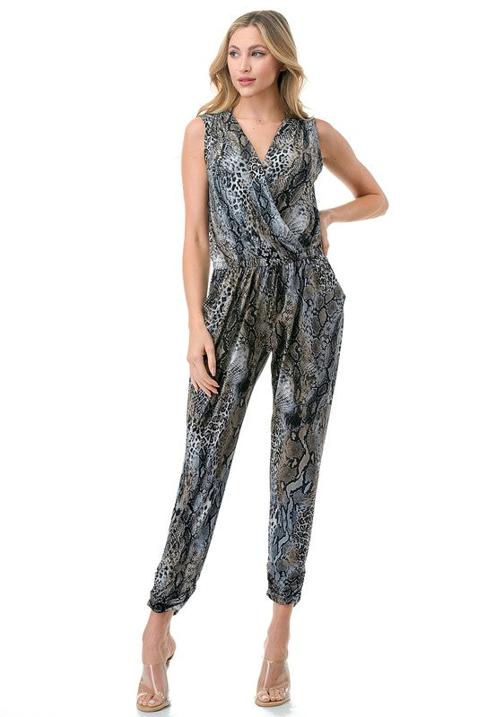 Ariella Sleeveless Crossover Jumpsuit - Silver