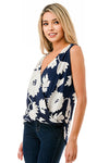 Ariella Printed Surplice Top - Navy