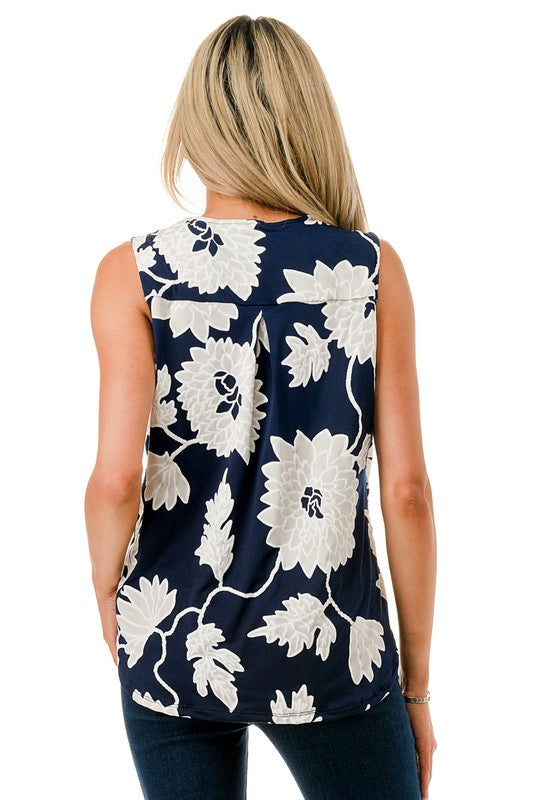 Ariella Printed Surplice Top - Navy