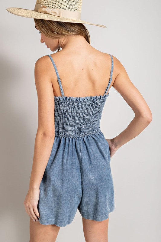 Mineral Washed Spaghetti Strap Romper