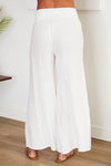 Venti6 Linen Stretch Waistband Wide Leg Pants - White