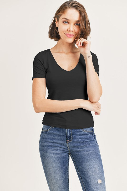 Double Layer Short Sleeve V-Neck Top