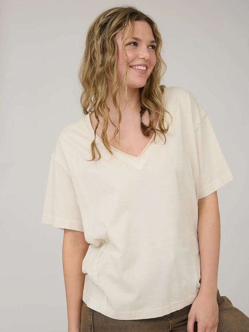 Washed Raw Edge V-Neck Knit Top