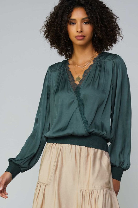 Surplice Top w/ Contrast Lace and Rib