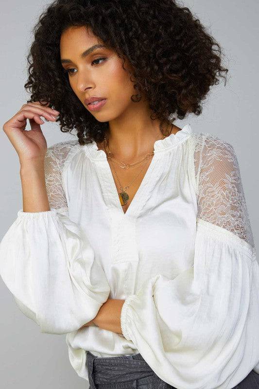 Ruffled Split Neck Blouse