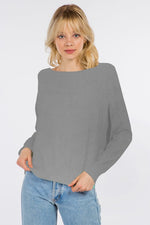 Boat Neck Pullover Sweater - H Grey