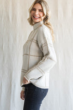 Plaid Knit Mock Neck Pullover
