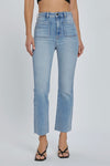 Light Wash Front Pockets Stretch Crop Pants