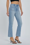 Light Wash Front Pockets Stretch Crop Pants