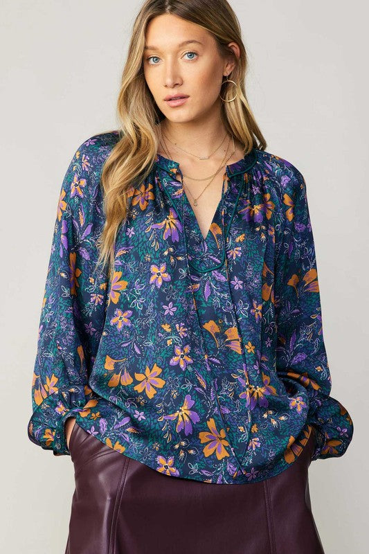 Split Neck  w/ Self Tie - Navy Multi