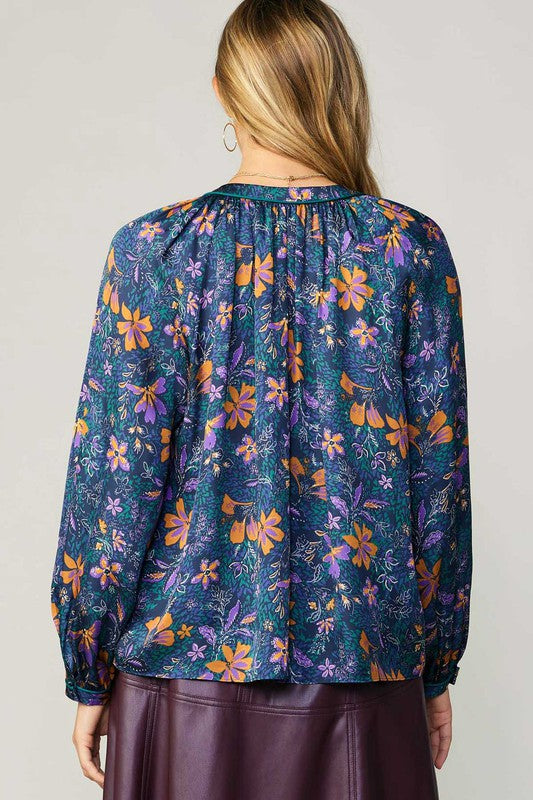 Split Neck  w/ Self Tie - Navy Multi