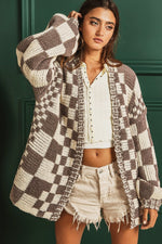 ✨PRE ORDER✨ Mixed Check Pattern Loose Fit Chunky Cardigan
