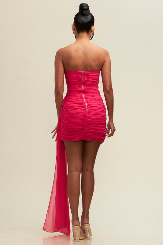 Solid Chiffon Drape Tail Dress