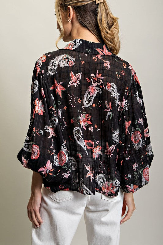 Print V-Neck Blouse