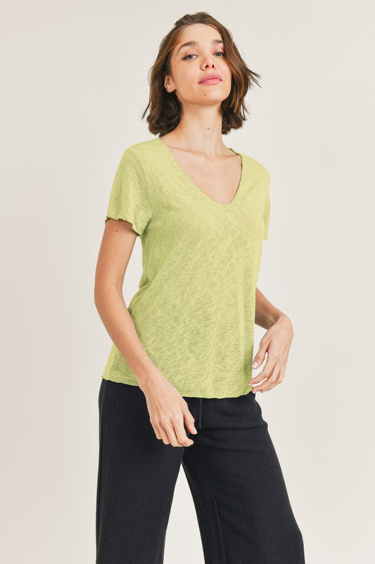 Slub Scoop Neck T-Shirt - Citron