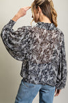 Print Bubble Sleeve Blouse Top