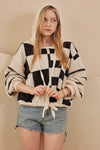 Hooded Multi Checker Drawstring Sweater