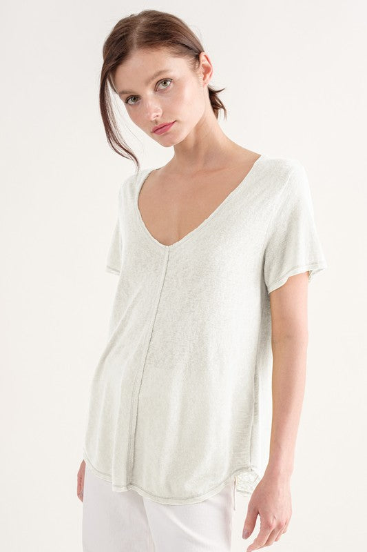 Slubby V-Neck Split Center Tee Shirt