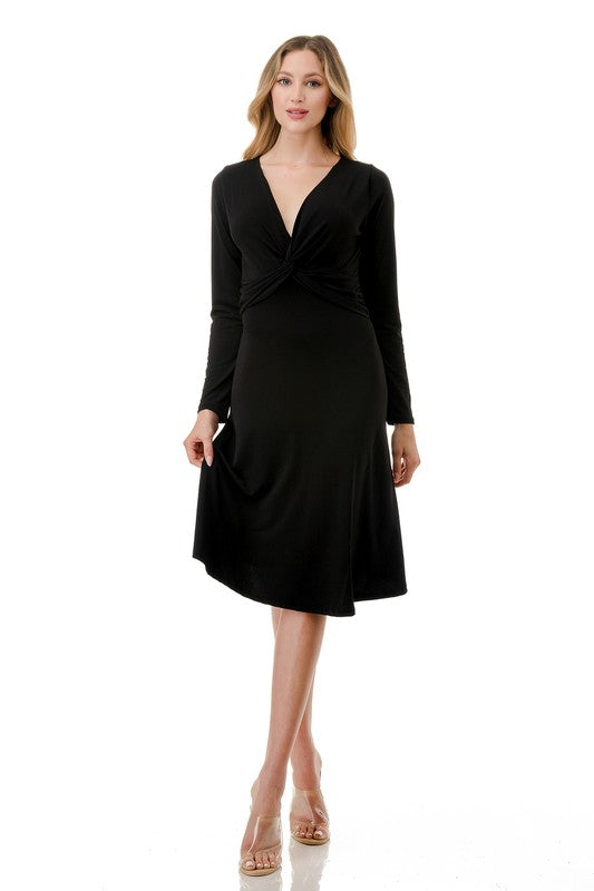 Ariella Long Sleeve Twist Dress - Black
