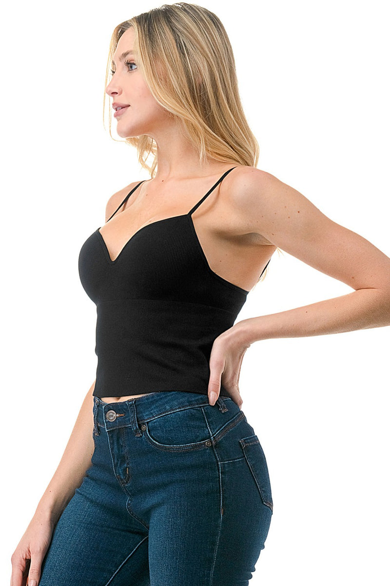 Solid Rib Bra Cup Cami Top