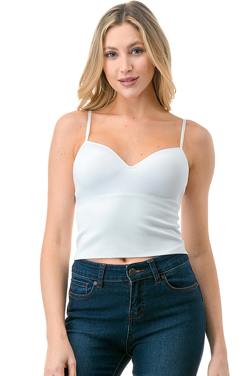 Solid Rib Bra Cup Cami Top