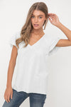 Hacci Slub V-Neck Drop Shoulder Cuffed Top