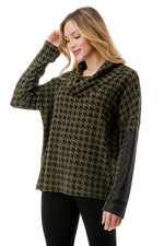 Ariella Cable Knit Cowl Neck Vegan Contrast Sleeve Top