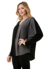 Ariella Color Block Dolman Sleeve Zipper Top