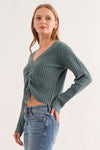 Front Drawstring V-Neck Sweater