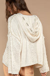 V-Neck Hooded Cable Knit Chenille Sweater