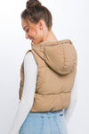 Hooded Zipper Vest w/ Front Pocket Detail - Khaki
