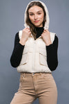 Hooded Zipper Vest w/ Front Pocket Detail - Cream