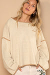 Contrast Rolled Edge Out Seamed Sweater