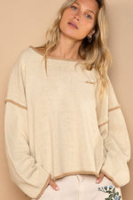 Contrast Rolled Edge Out Seamed Sweater