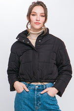 Puffer Jacket with Zipper and Snap Closure