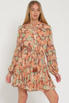 Long Sleeve Button Down Tie Front Waisted Mini Dress