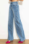 Pearl Stud High Rise Wide Jeans