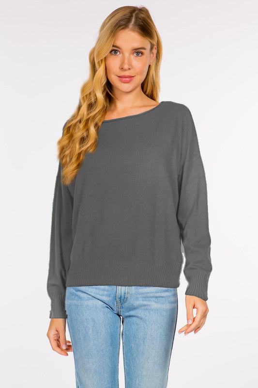 Boat Neck Pullover Sweater - Charcoal