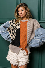 Color Block Sweater w/ Denim Sleeves